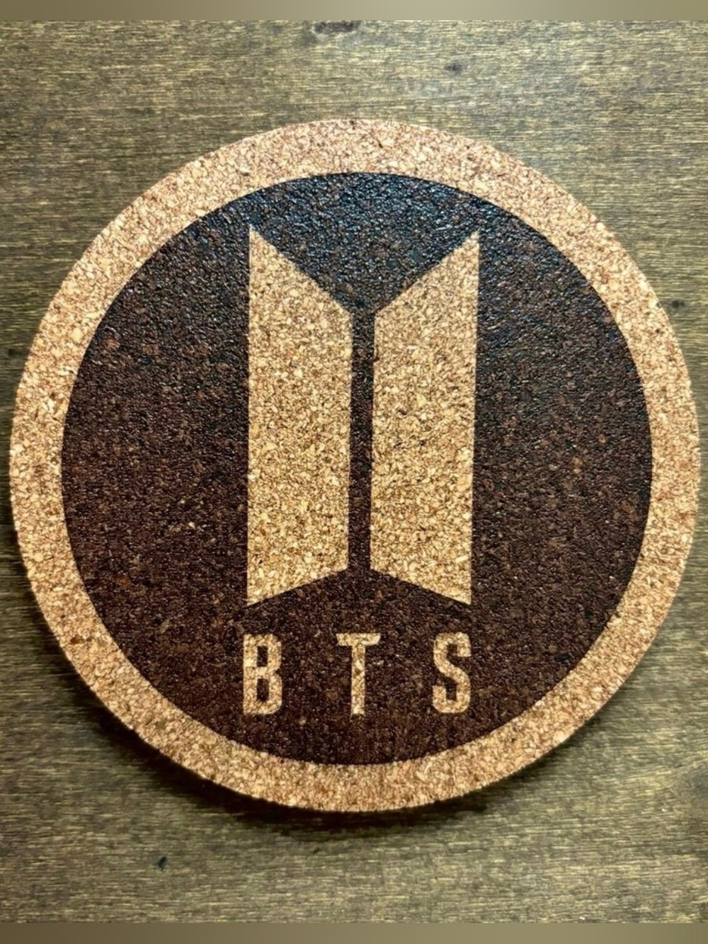 BTS Logo Laser Engraved Cork Coaster